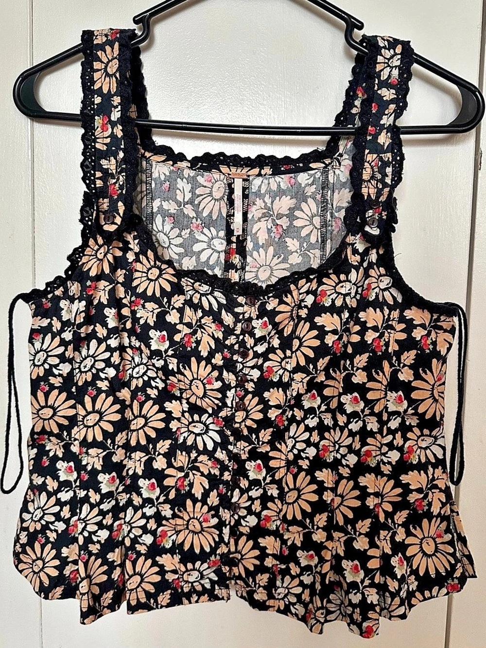 Free People Bridgette Corset Top Black Combo, FP daisy floral button down tank,
